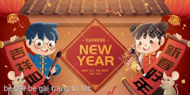 be trai be gai trang tri tet